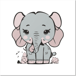 Kawaii Elephant Delight - Embrace the Adorable Charm Posters and Art